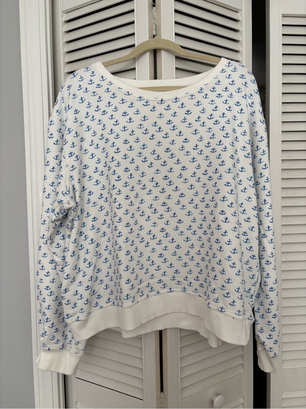 Women's Anchor-Print Crewneck Sweatshirt - White / Blue - Picture 1 of 4